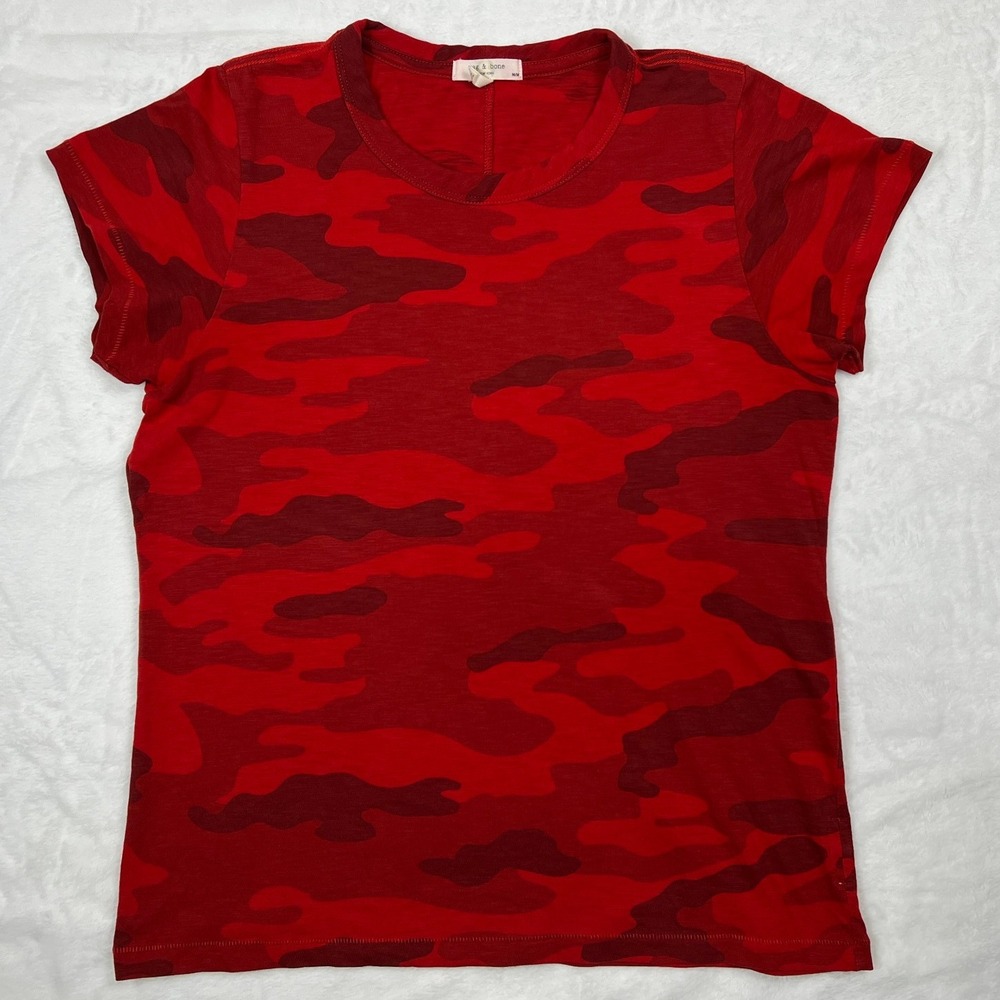Rag & Bone Womens Jersey Red Camo Crew Short Sleeve Pima Cotton T-Shirt Size M